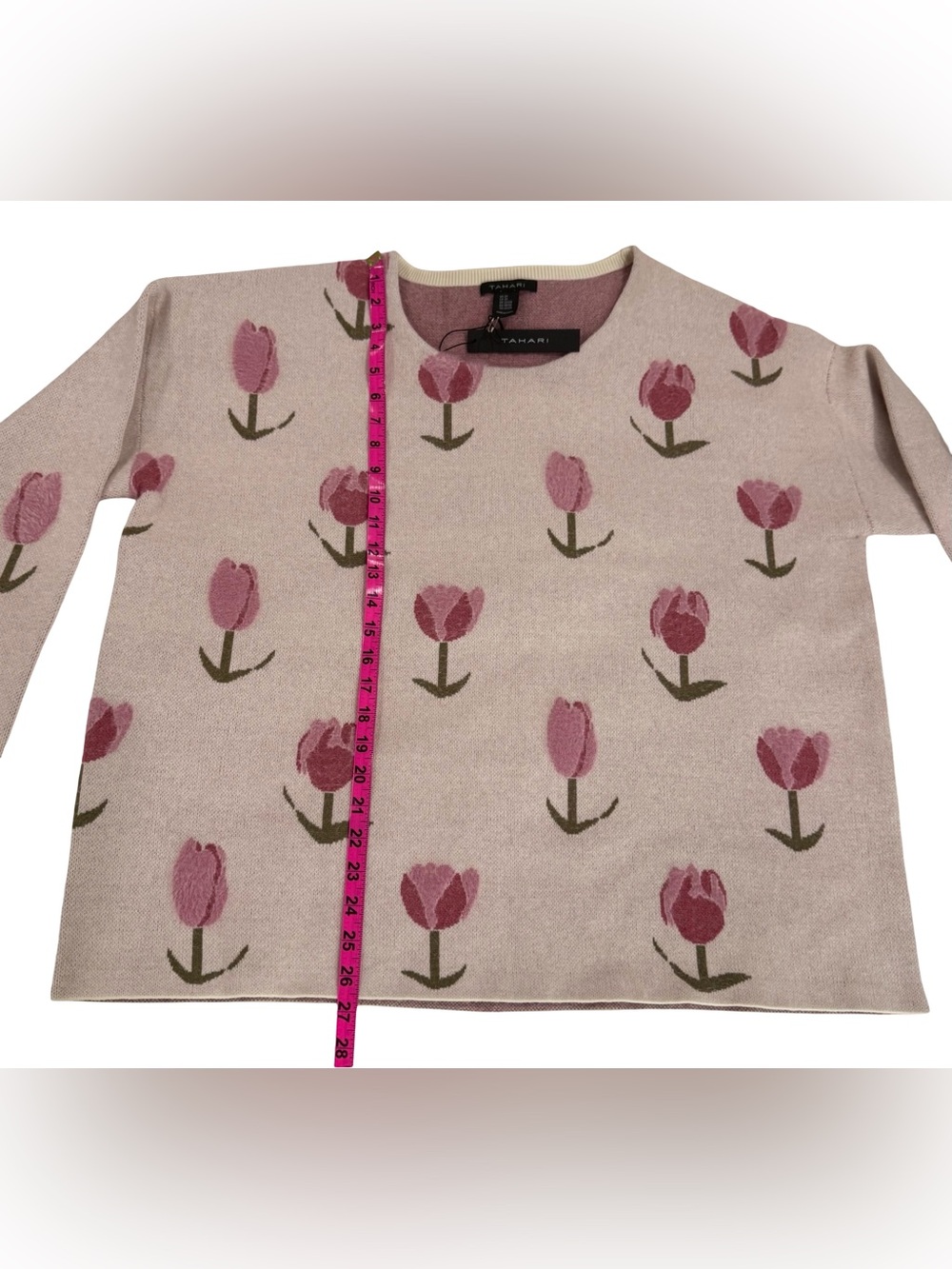 Tahari Tulip Print Sweater Pink Floral Knit Pullover Size 2X NWT - Picture 9 of 10